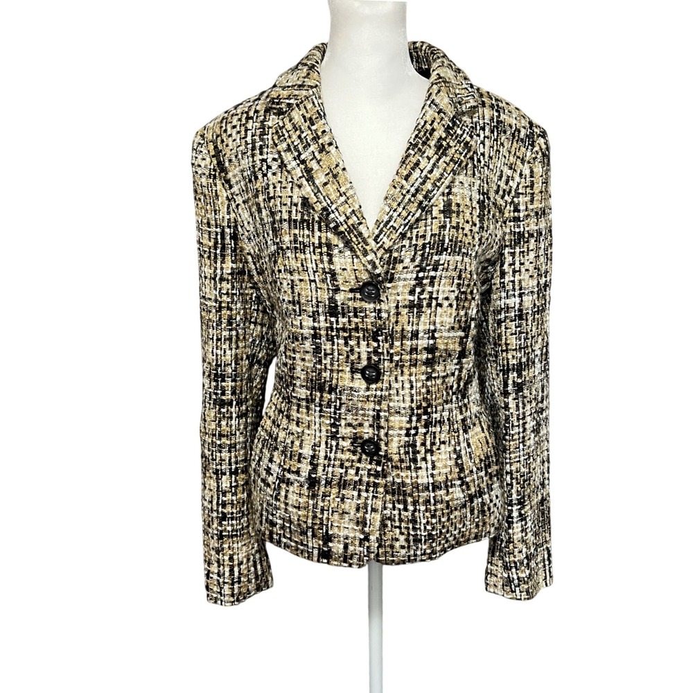 Jones Wear Blazer‎ Jacket Neutral Boucle Tweed Structured Silhouette Size 14